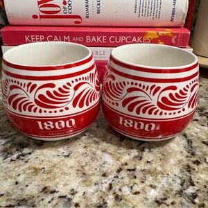 Set of two 1800 Tequila Ceramic Cups Design Barware~Limited edition.Red & white